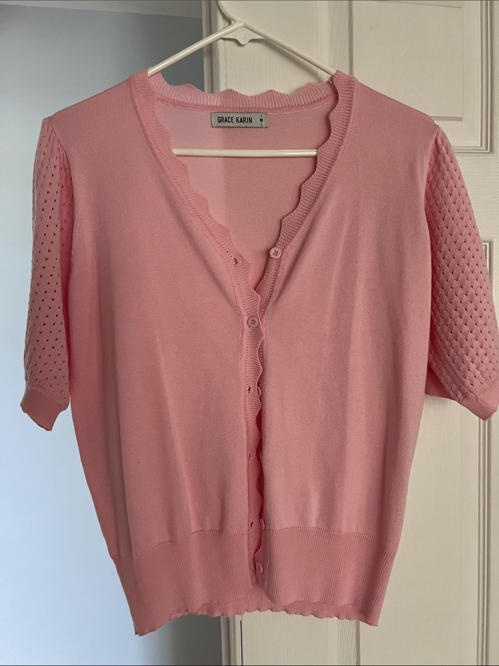 Grace Karin Light Pink Scalloped V-Neck Button Cardigan